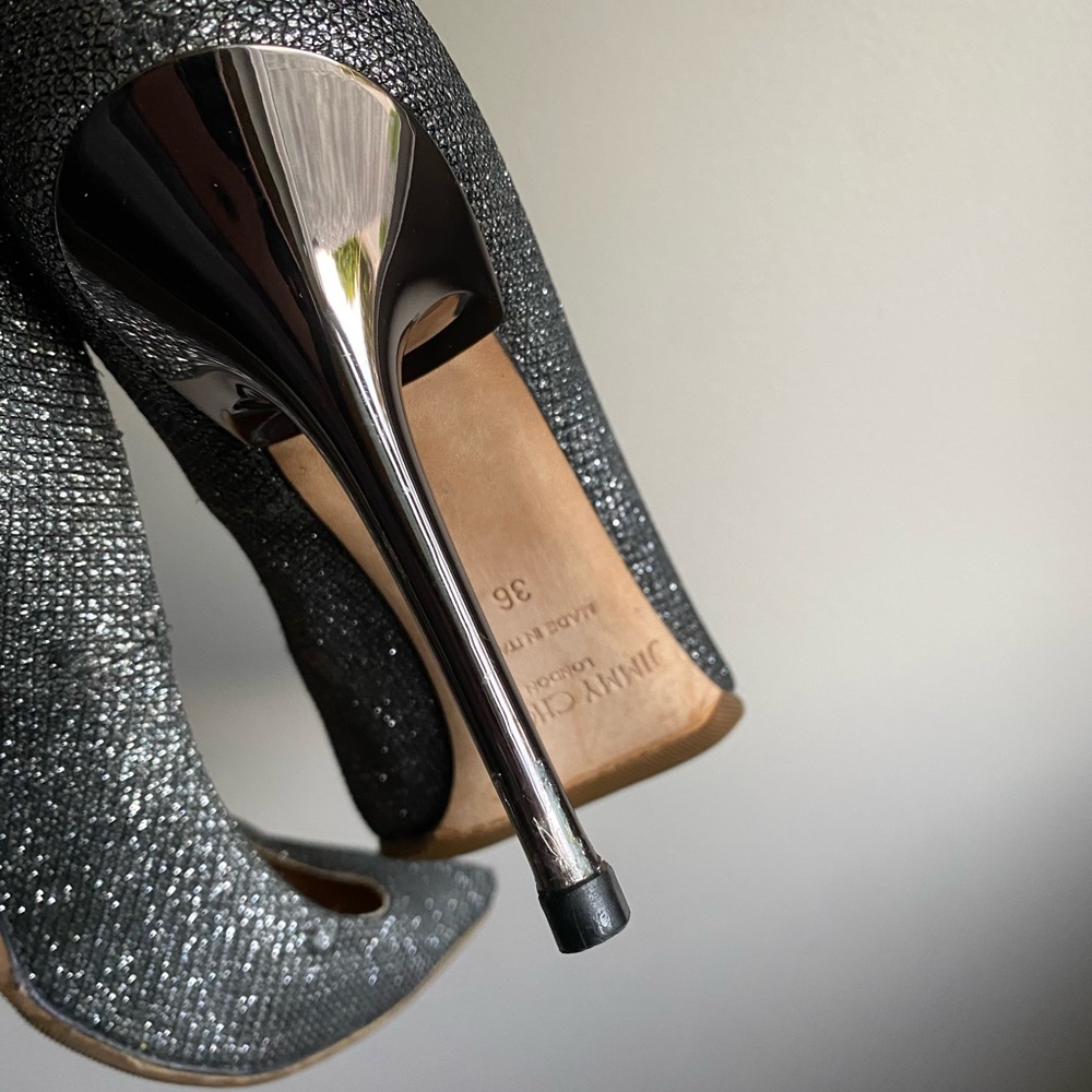 Jimmy Choo Glitter Pointed-Toe Stiletto Pumps in Sparkling Navy - Picture 6 of 8